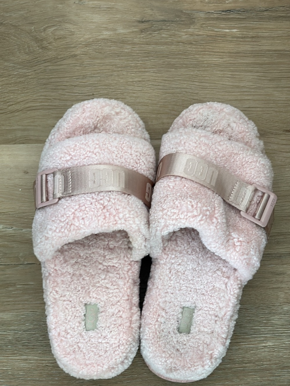 UGG Blush Pink Sherpa Slip-On Slippers with Adjustable Strap